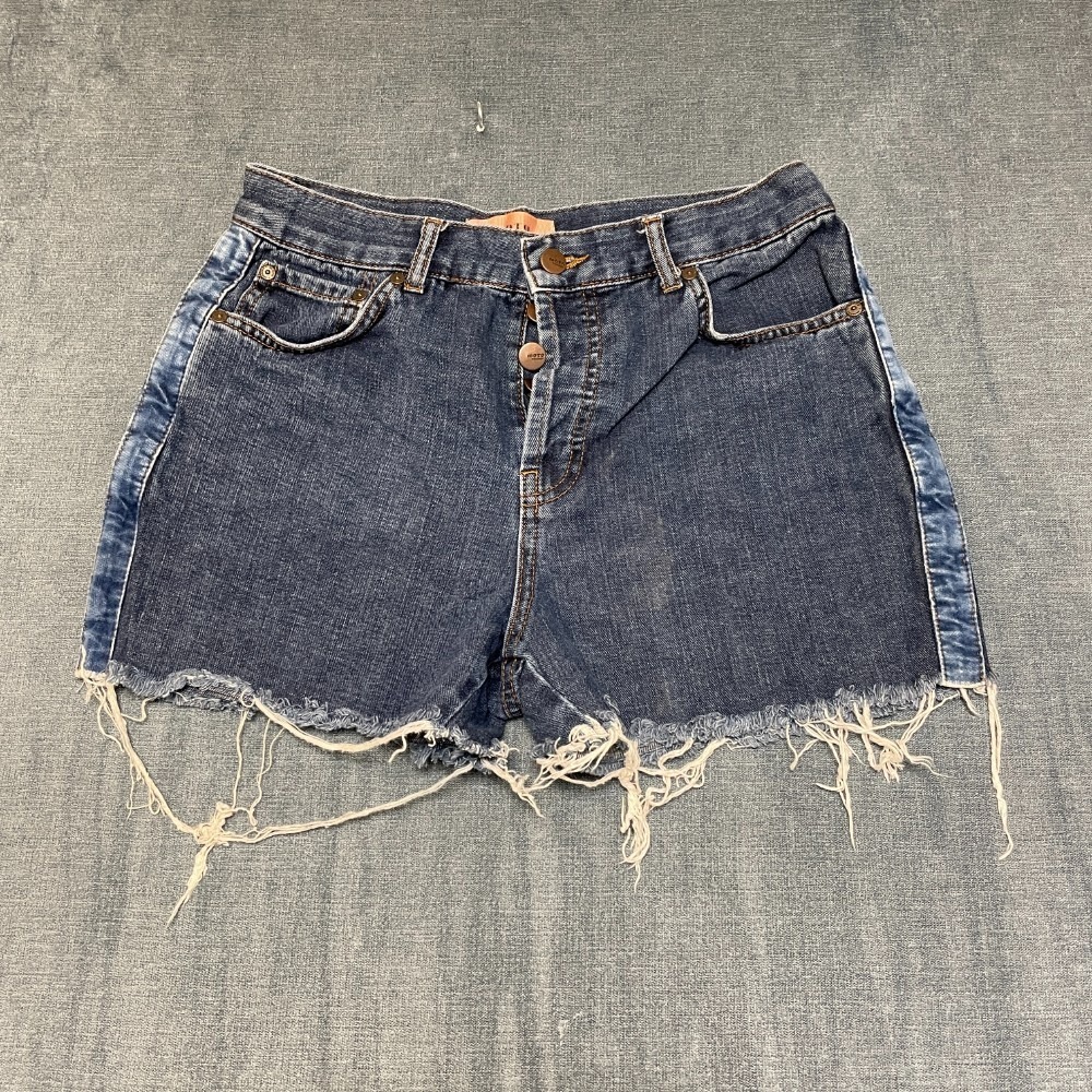Topshop Moto Womens Cut Off Shorts 30 Blue Denim Frayed Hem Summer Button Fly